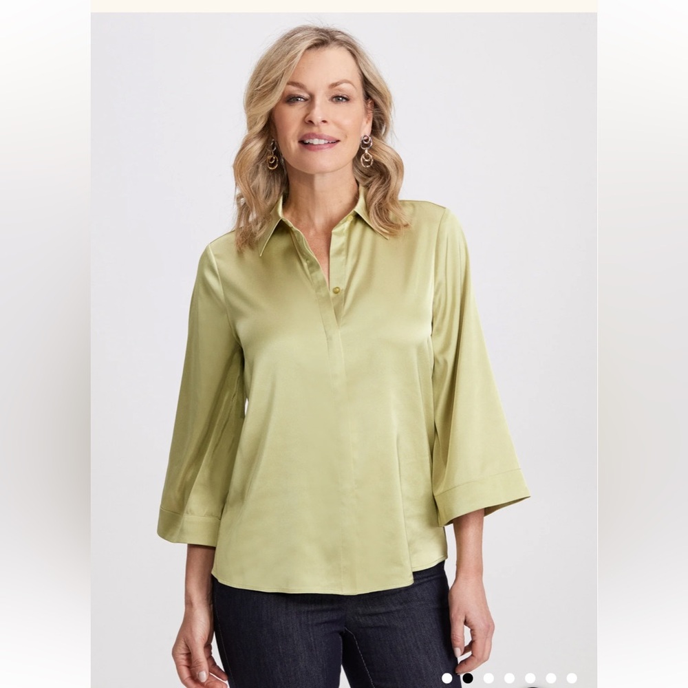 Laura Flared Sleeve Satin Blouse Moss Green